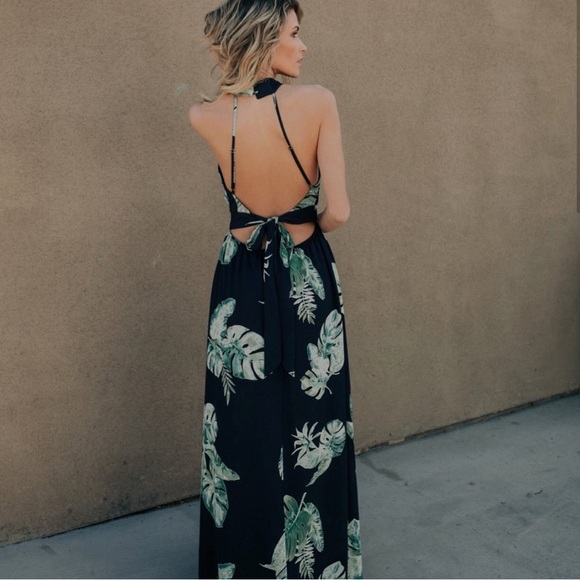 Fab’rik Size Small Palm Maxi with Faux Attached Wrap and open Sexy Back Tie - Picture 3 of 17